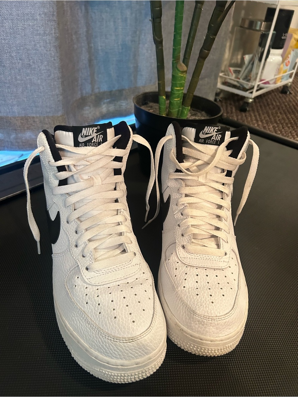 Nike Kids White High-Top Sneakers with Black Swoosh